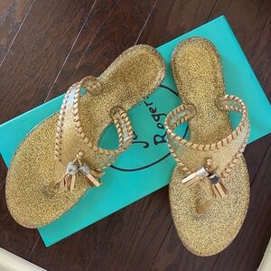 Jack Rogers Alana Gold Jelly Flip Flop Slipper Sandal, Size 6M